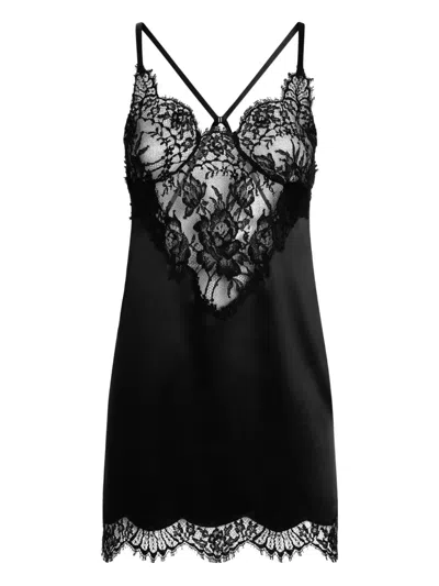 Dolce & Gabbana Lace-embroidered Satin Camisole In Black