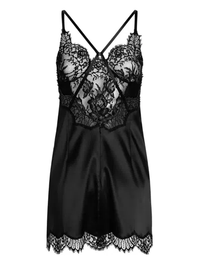 Dolce & Gabbana Lace-embroidered Satin Camisole In Black