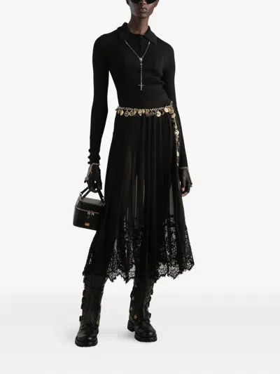 Dolce & Gabbana Gonna Midi In Chiffon And Black Lace In Black