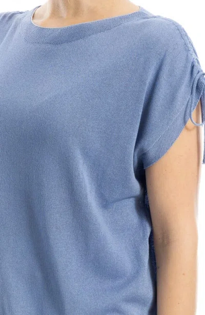 Max Studio Ruched Shoulder Short Sleeve Knit Sweater In Blue