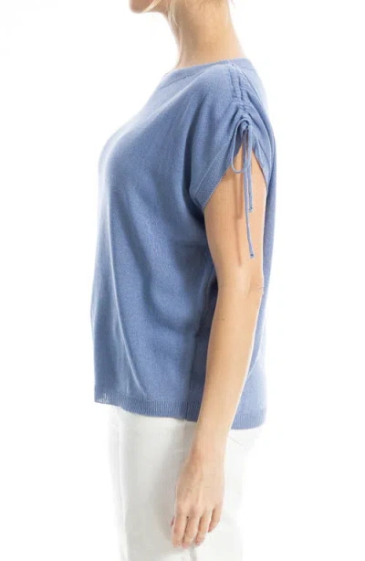 Max Studio Ruched Shoulder Short Sleeve Knit Sweater In Blue