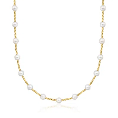 Ross-simons 6-7mm Cultured Pearl Beaded Station Necklace In 14kt Yellow Gold In Multi
