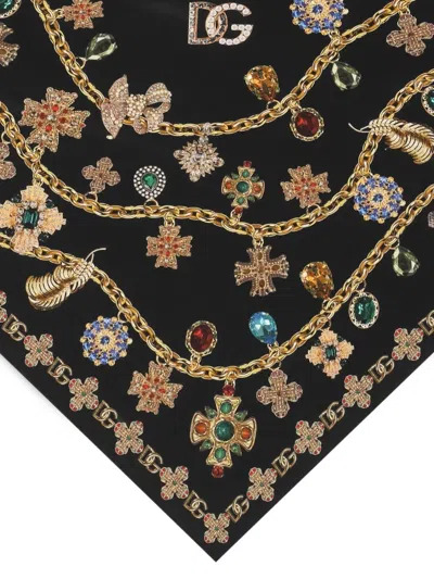 Dolce & Gabbana Floral Crystal Foulard Silk Scarf In Brown