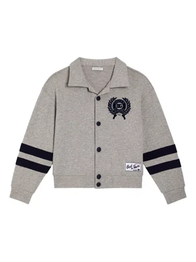 Dolce & Gabbana Button-up Embroidered Cardigan In Gray