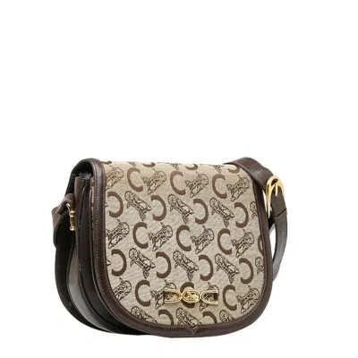 Pre-owned Celine Beige Brown Canvas Leather Shoulder Bag ()