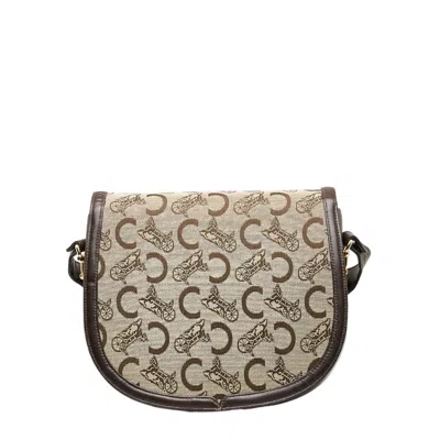 Pre-owned Celine Beige Brown Canvas Leather Shoulder Bag ()