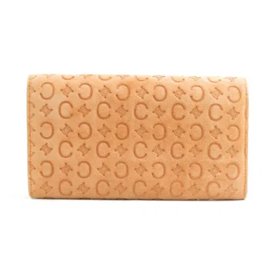 Pre-owned Celine Beige Orange Suede Long Wallet (bi-fold) () In Multi