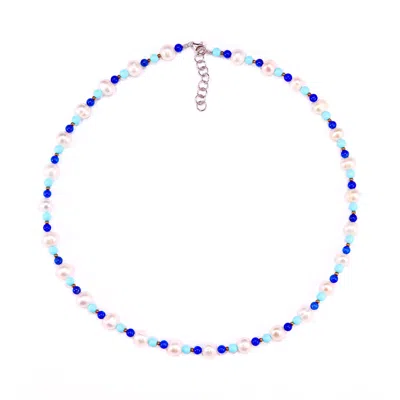 Mineralgems ✩ Studio Men's Blue / White Pearl Necklace With Turquoise And Lapis Lazuli Beads In Multi