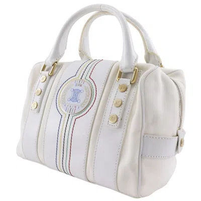 Pre-owned Celine White Nylon Canvas Leather Boston Bag Handbag ()