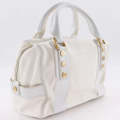 Pre-owned Celine White Nylon Canvas Leather Boston Bag Handbag ()