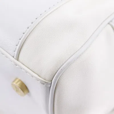 Pre-owned Celine White Nylon Canvas Leather Boston Bag Handbag ()