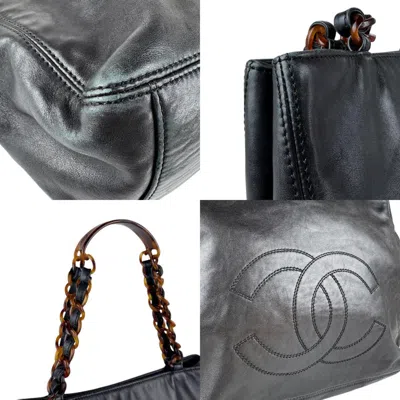 Pre-owned Chanel Black Brown Leather Plastic Shoulder Bag ()