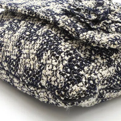 Pre-owned Chanel Camellia Black Ivory Navy Tweed Leather Shoulder Bag ()