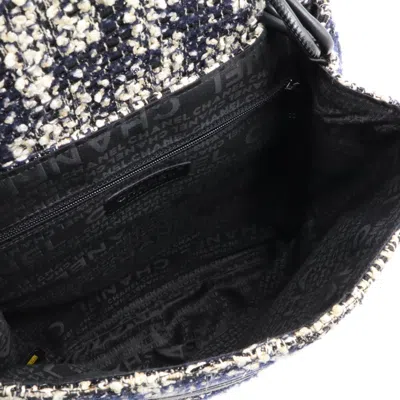Pre-owned Chanel Camellia Black Ivory Navy Tweed Leather Shoulder Bag ()