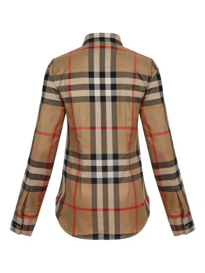 Burberry Check Pattern Collared Neck Cuffed Long Sleeves In Brown