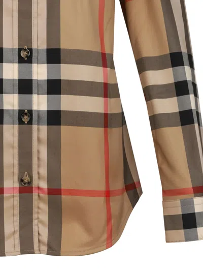 Burberry Check Pattern Collared Neck Cuffed Long Sleeves In Brown