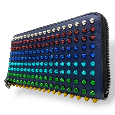 Pre-owned Christian Louboutin Black Multi-color Navy Leather Long Wallet (bi-fold) ()
