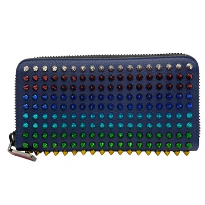 Pre-owned Christian Louboutin Black Multi-color Navy Leather Long Wallet (bi-fold) ()