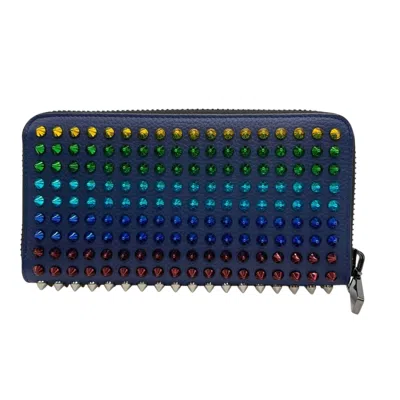 Pre-owned Christian Louboutin Black Multi-color Navy Leather Long Wallet (bi-fold) ()