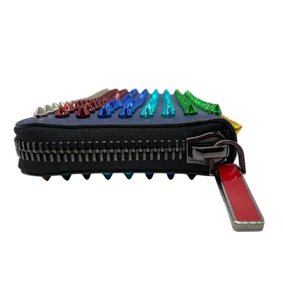Pre-owned Christian Louboutin Black Multi-color Navy Leather Long Wallet (bi-fold) ()
