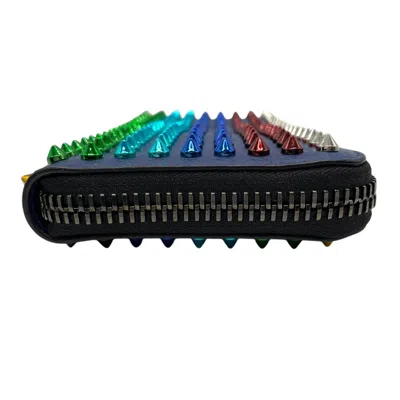 Pre-owned Christian Louboutin Black Multi-color Navy Leather Long Wallet (bi-fold) ()