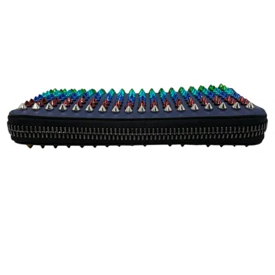 Pre-owned Christian Louboutin Black Multi-color Navy Leather Long Wallet (bi-fold) ()