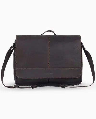 Kenneth Cole Columbian Leather Crossbody 15.6-inch Laptop & Tablet Messenger Bag In Black