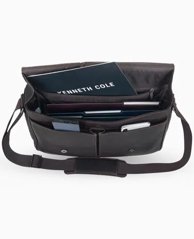Kenneth Cole Columbian Leather Crossbody 15.6-inch Laptop & Tablet Messenger Bag In Black