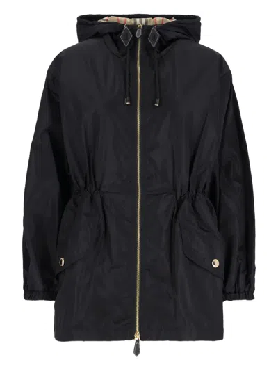 Burberry Hooded-neck Drawstring Coat In Black