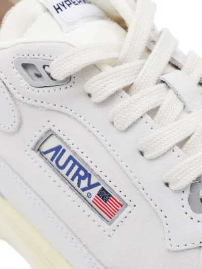 Autry White And Silver Leather Hyperway Sneakers In White
