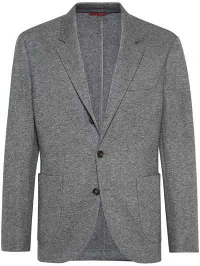 Brunello Cucinelli Cashmere Jersey Blazer In Gray
