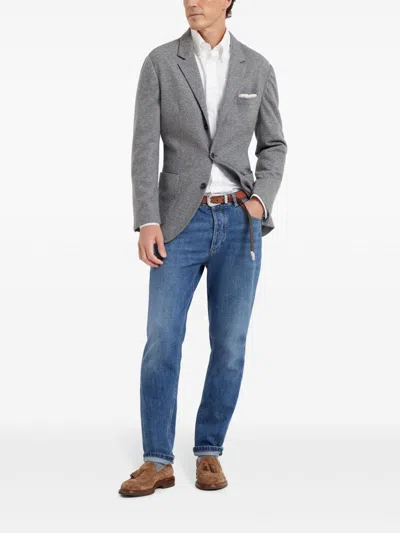 Brunello Cucinelli Cashmere Jersey Blazer In Gray