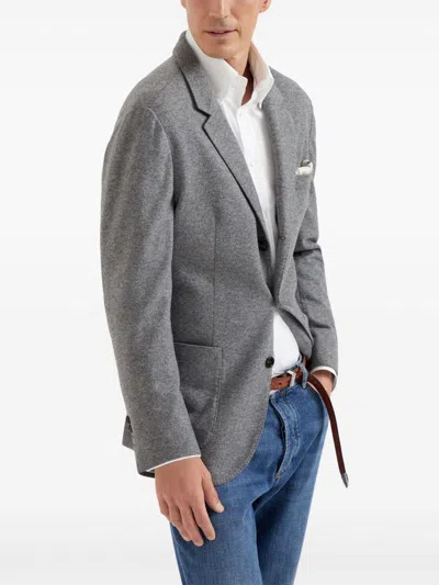 Brunello Cucinelli Cashmere Jersey Blazer In Gray