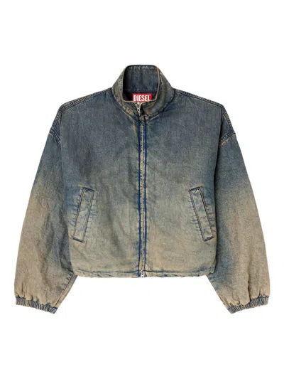 Diesel Zipped Jacket In Fluid Shaded Denim In Blue