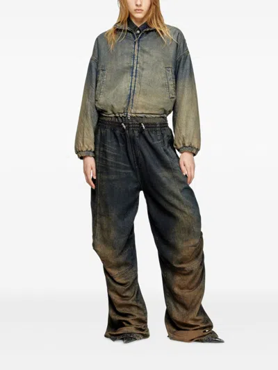 Diesel Zipped Jacket In Fluid Shaded Denim In Blue