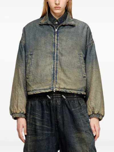 Diesel Zipped Jacket In Fluid Shaded Denim In Blue