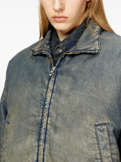 Diesel Zipped Jacket In Fluid Shaded Denim In Blue