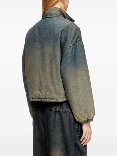 Diesel Zipped Jacket In Fluid Shaded Denim In Blue
