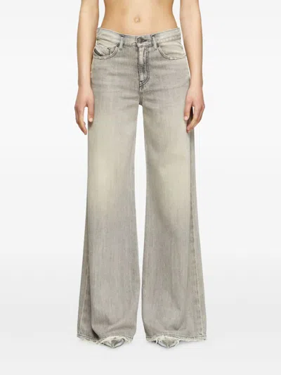 Diesel High-waisted Wide-leg Jeans With Faded Finish In Blue