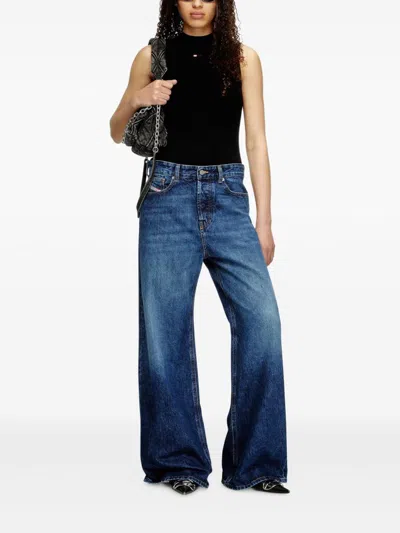 Diesel Womens 01 1996 D-sire Wide-leg Denim Jeans In Blue