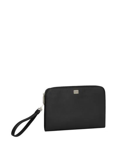 Dolce & Gabbana Black Clutch With Removable Wrist Strap And Logo Plaque On The Front In Black