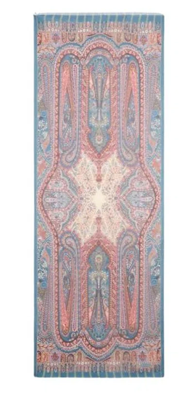 Etro Silk Scarf With Placed Print In Blue