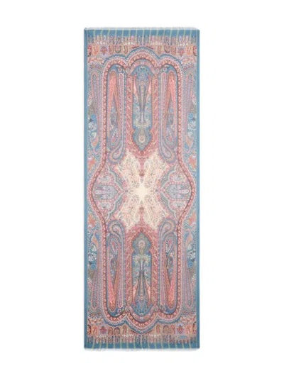 Etro Silk Scarf With Placed Print In Blue