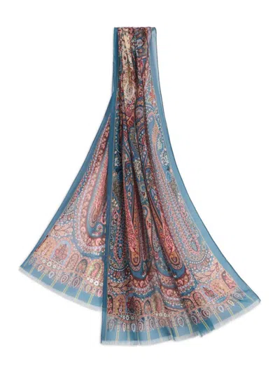 Etro Silk Scarf With Placed Print In Blue
