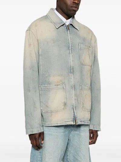 Golden Goose Light Blue Zip-fastening Shirt With Utility Pockets In Multi