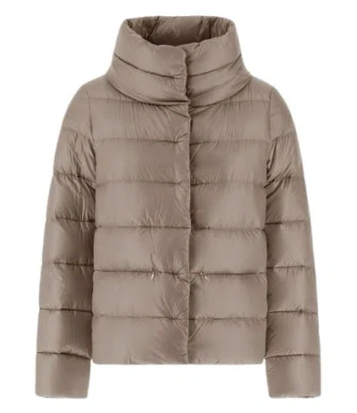 Herno High Collar Quilted Down Jacket In Gray