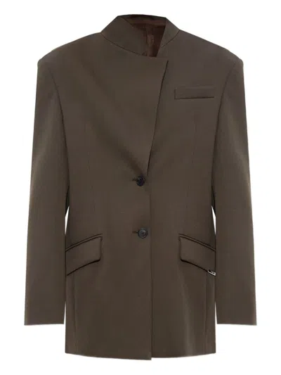 Attico Single-breasted Virgin Wool Blazer In Brown