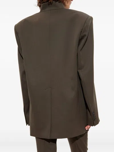 Attico Single-breasted Virgin Wool Blazer In Brown
