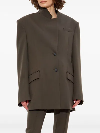 Attico Single-breasted Virgin Wool Blazer In Brown