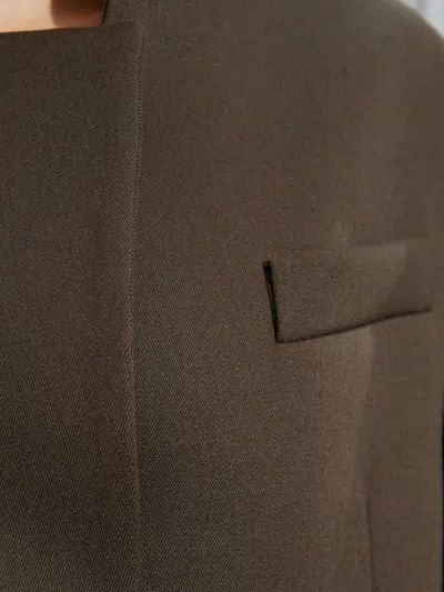 Attico Single-breasted Virgin Wool Blazer In Brown